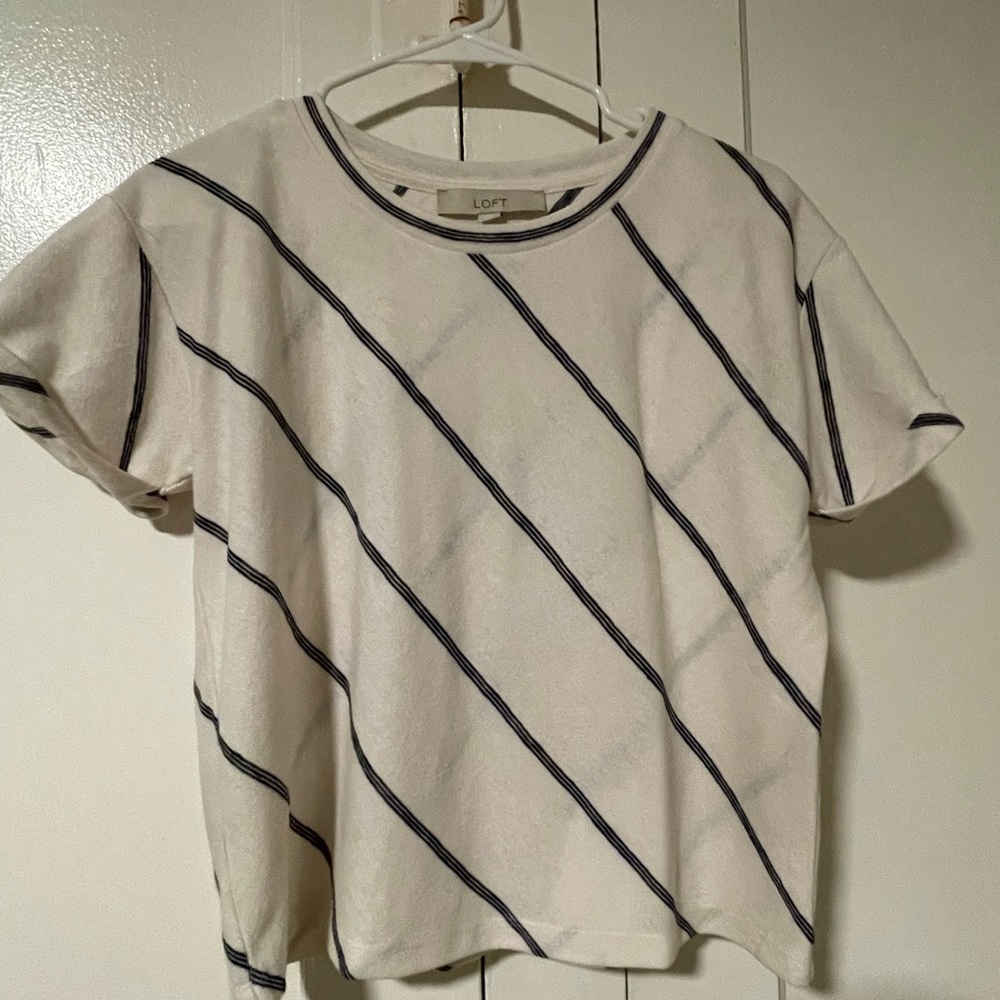 LOFT: white with black diagonal striped short sleeve top